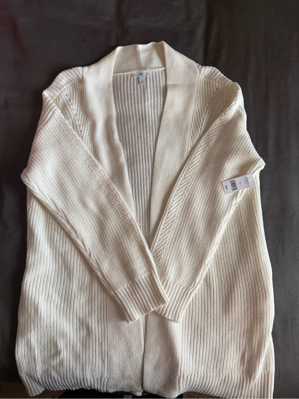 NWT. DIP Brand - Cream Open-Front Ribbed Knit Women's Sweater Cardigan